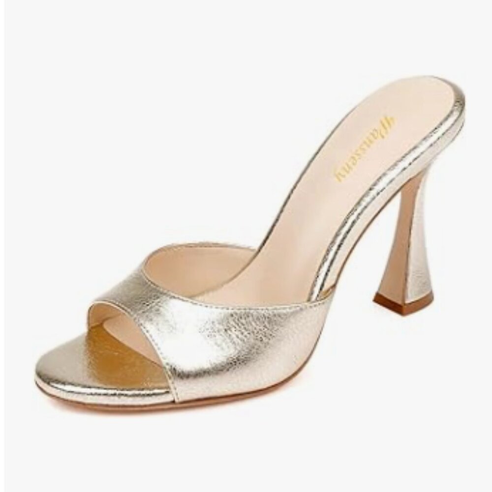 Wansseny Champagne Open Toe High Heel Sexy Mules Comfort Slip On Dress Shoes